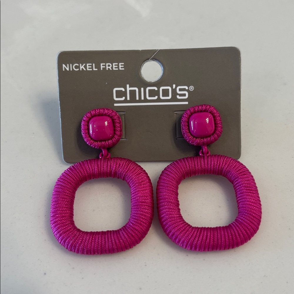 Chico's NWT Pink/Fuchsia Square Earrings